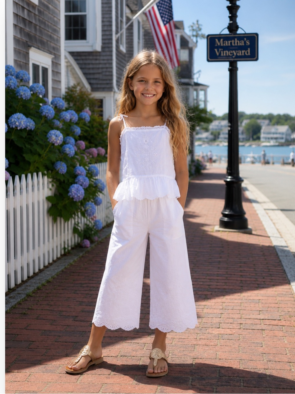 NWT Polo Ralph Lauren Girls Eyelet Embroidered Cotton Pant Set Summer Vacation